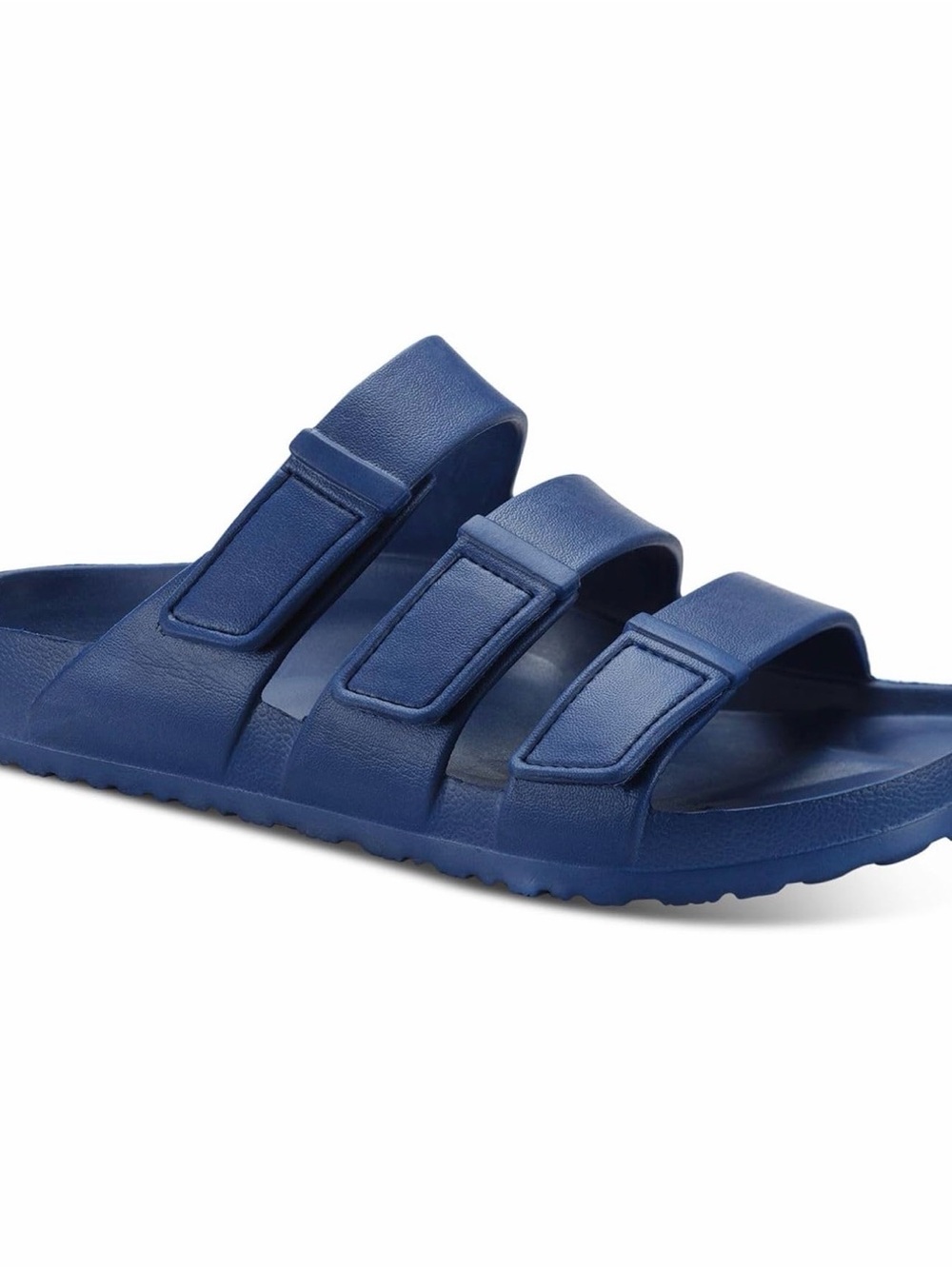 Sun + Stone Deep Blue Triple-Strap Slide Sandals